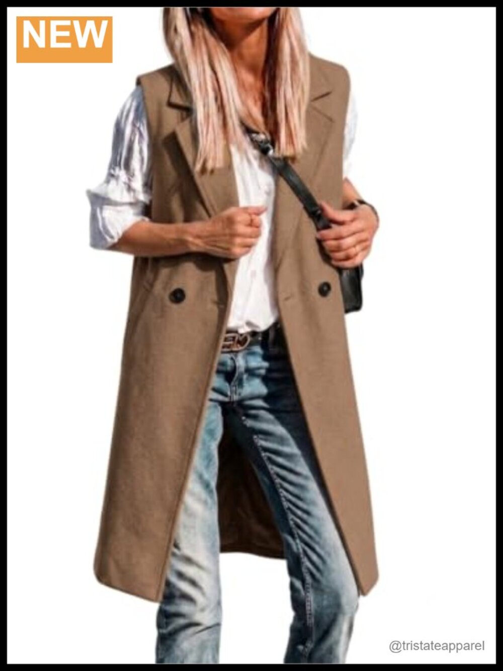 Womens Long Wool Vest Sleeveless Blazer Jacket Knee Length Peacoat